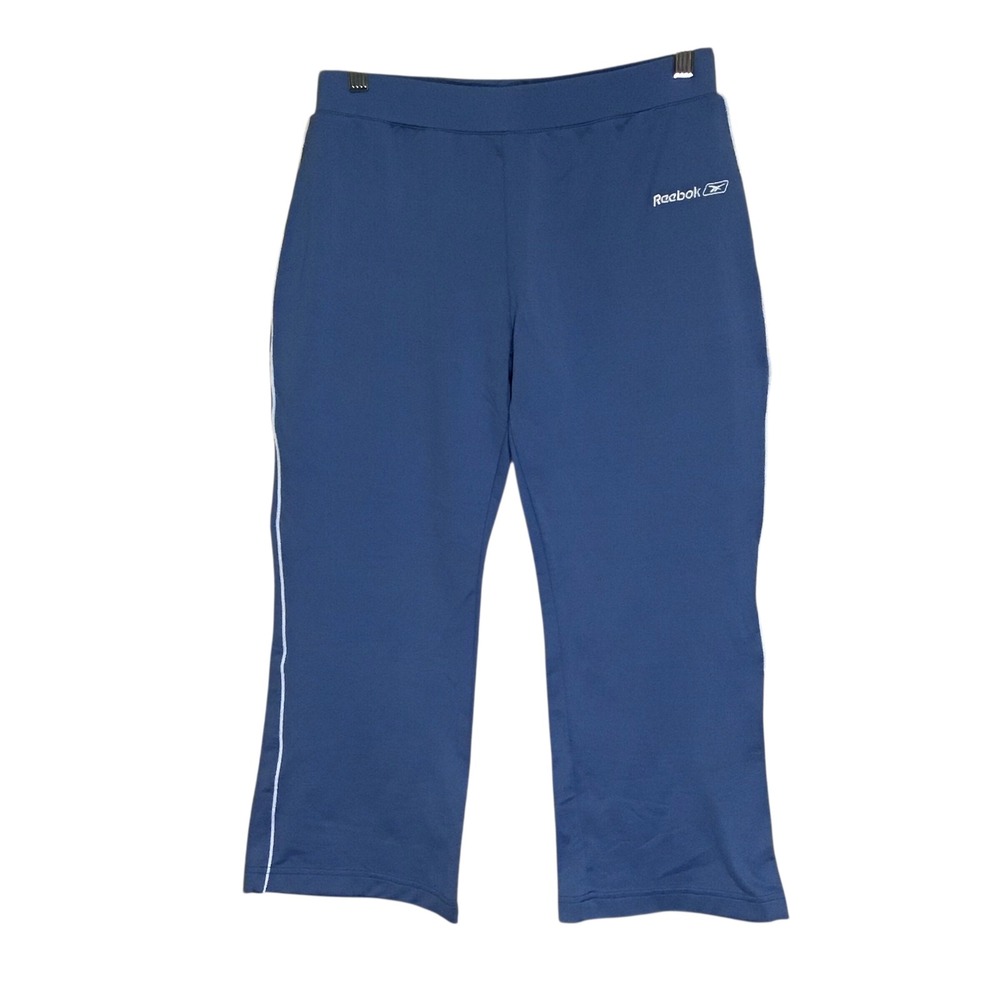 Reebok Women Blue Athletic‎ Capri Pants Cropped Side Stripe Logo L